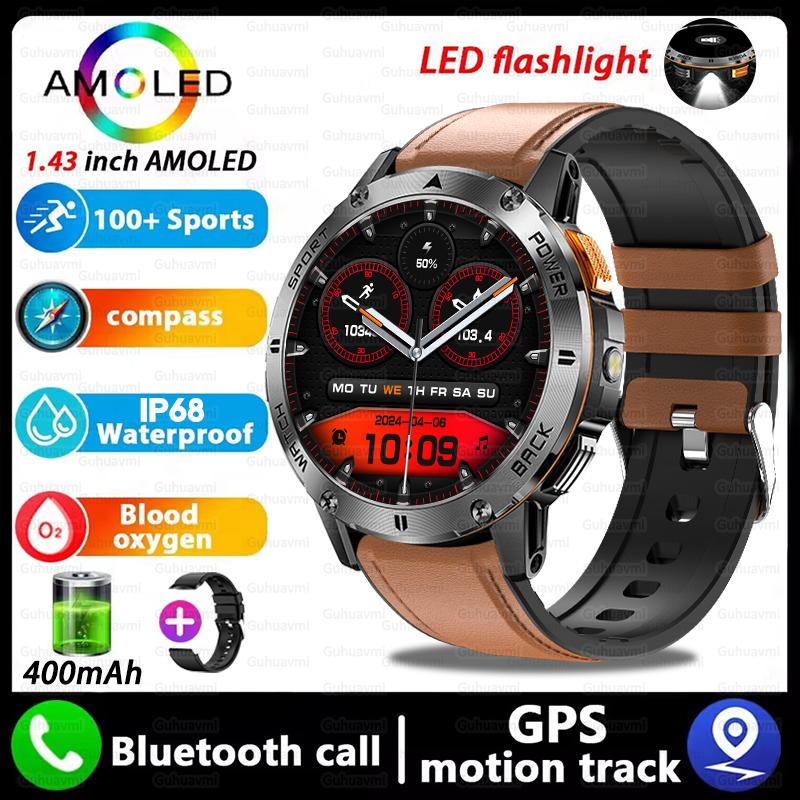 New GPS Outdoor Smartwatch 1.43'' AMOLED Display 100+ Sports Modes Voice Calling Smart Watch Men Military Grade Toughness Watch