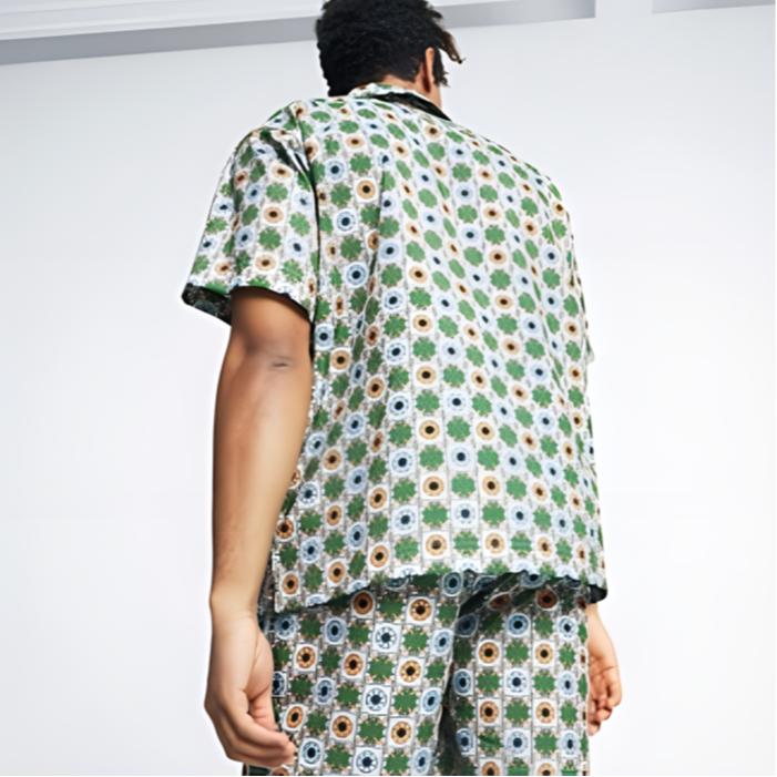 Puma New Prep Aop Woven Shirt Loose Fit Casual Sports Short Sleeve Unisex Shirts Green 627953-86