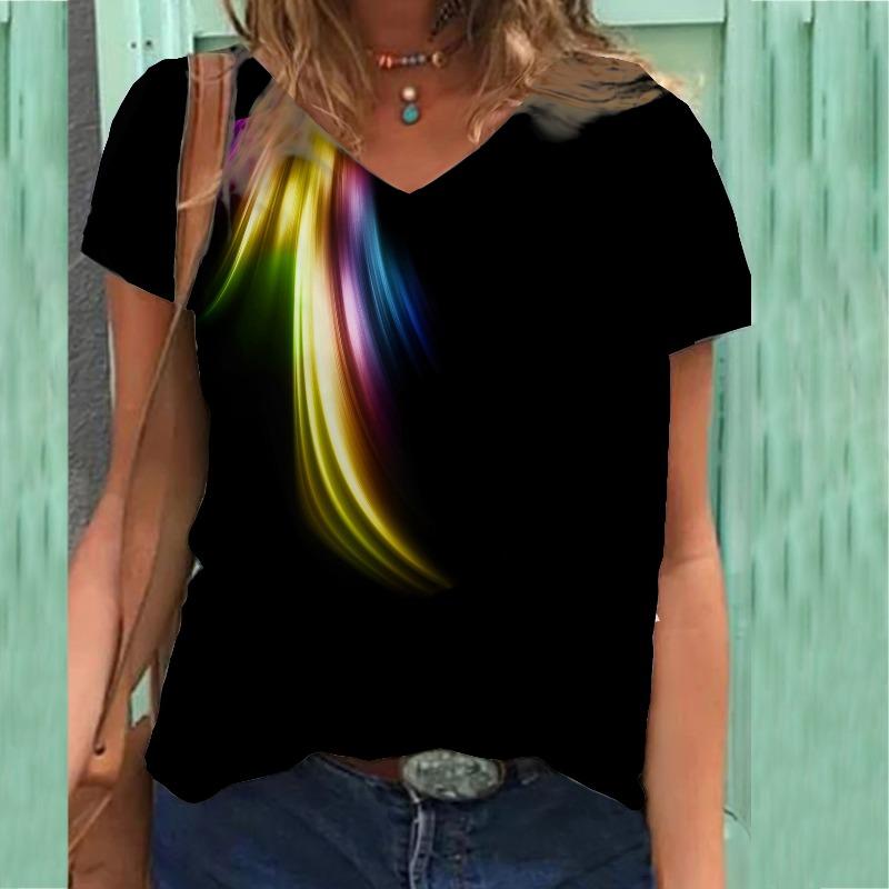 

Футболка с цветочным принтом, женская футболка с короткими рукавами и V-образным вырезом L