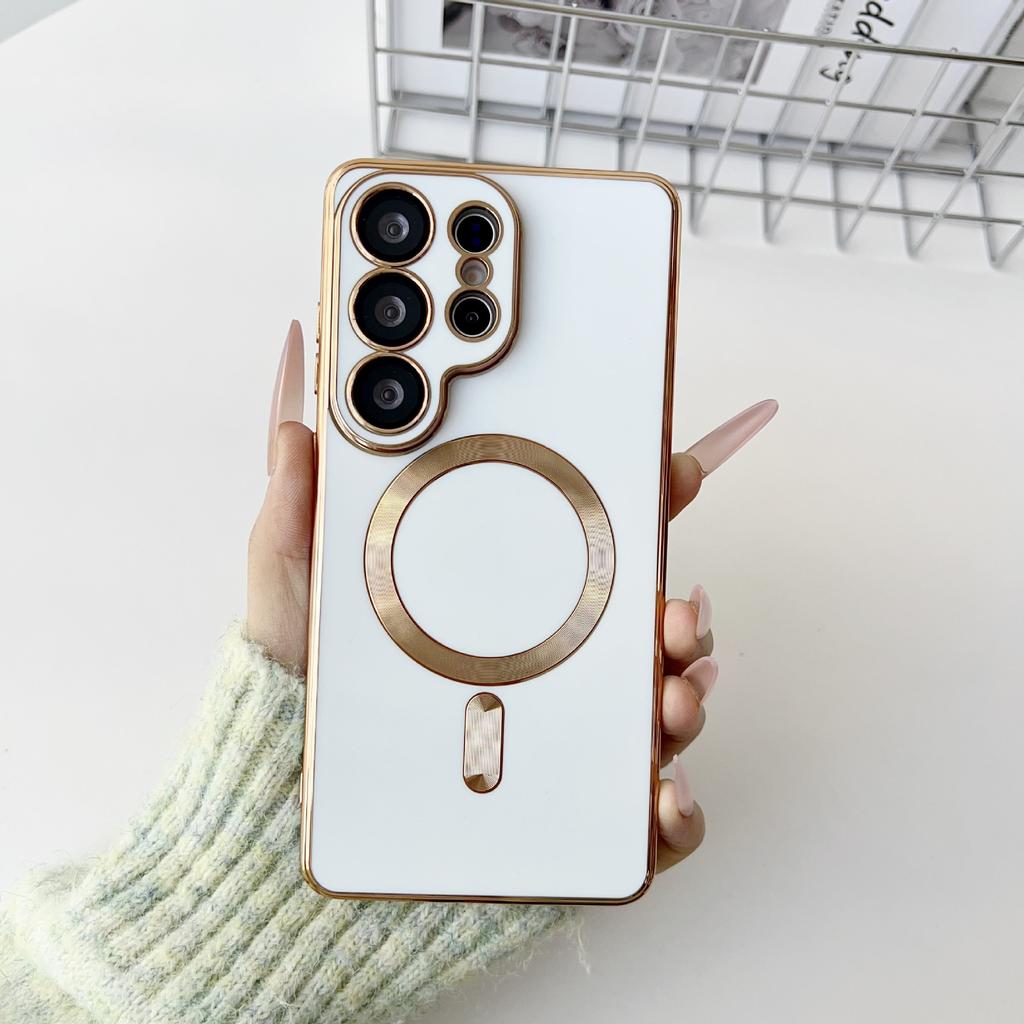 Applicable to Samsung S26Ultra mobile phone case solid color electroplating magnetic suction S25plus anti-drop S24 advanced sense protective case