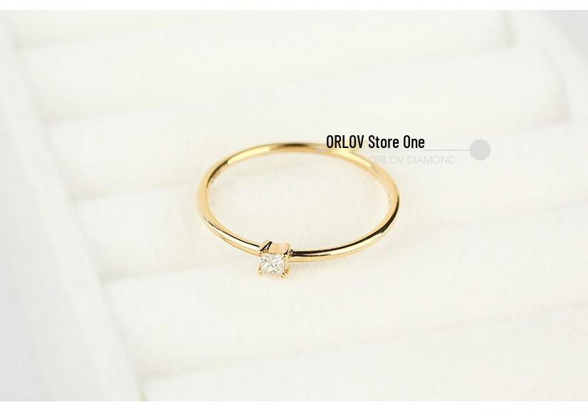 14K Gold-Plated 925 Sterling Silver Women's Ring with Princess-Cut Zirconium, Korean Japanese Style, Thin Band Tail Ring