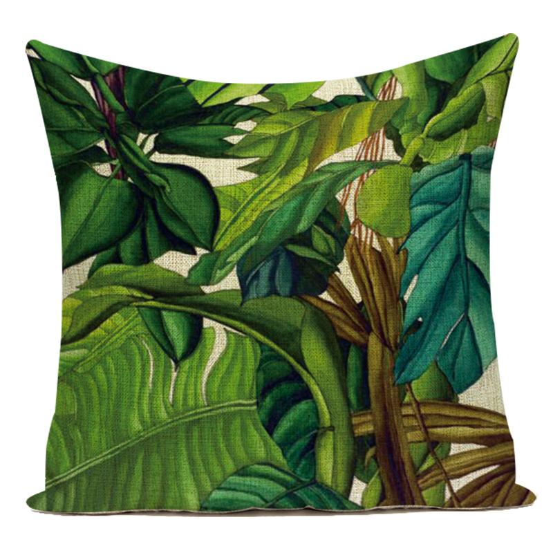 Tropical Green Plant Leaf Cactus Palm Polyester Pillow Case Sofa Home Decoration Cushion Cover Pillowcase for Living Room