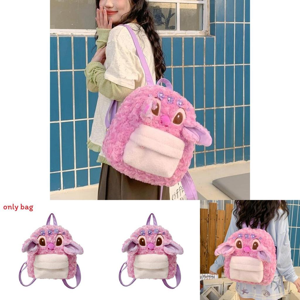 Cute Cartoon Pink Angel Plush Backpack For Girls Daily Use