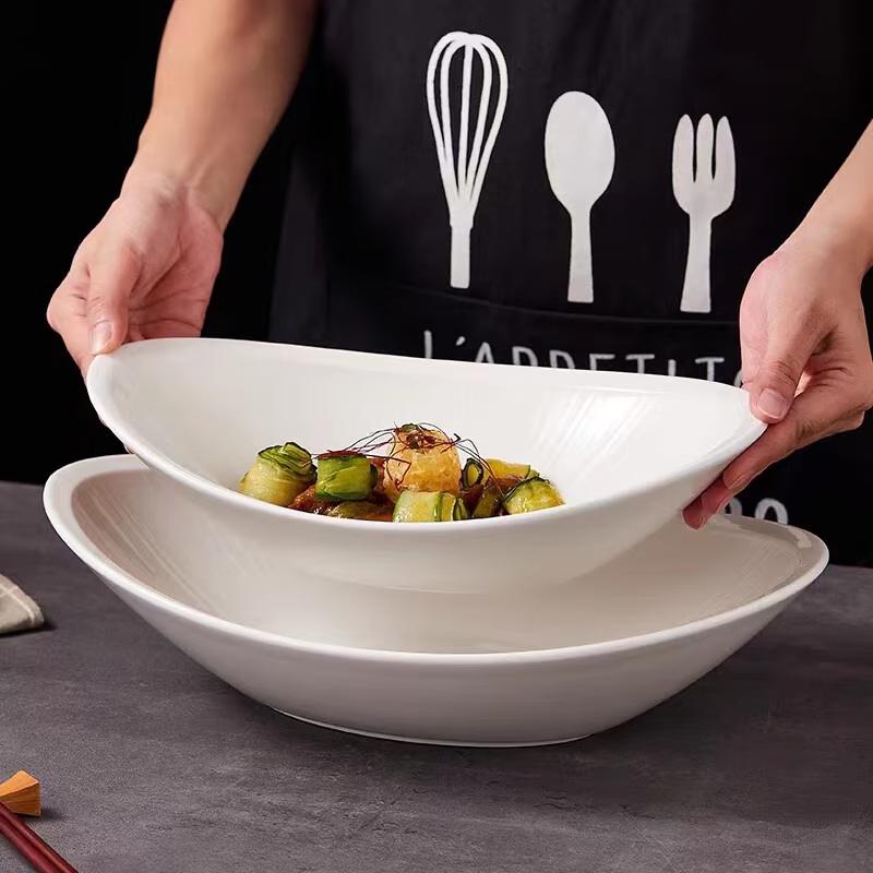 Aoran White Ceramic Ingot Salad Bowl 10 inch