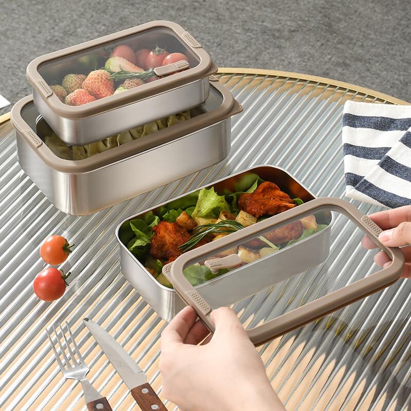 Zhinianhua 304 Stainless Steel Food Storage Container with Glass Lid, 1000ml