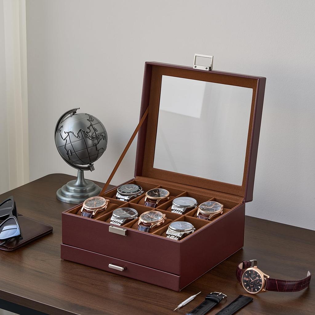 ProCase Watch PU Storage Accessory Anniversary Gift Espresso Case, 8-Watch Capacity, Leather, Two-Tier, Unisex, Box, Case, Display, Organize,