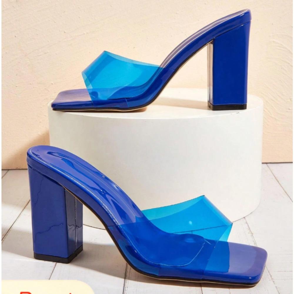 New Candy Women Summer Color Fish Mouth Thick Heel Square Head Leather Bright Color Sandals Luxury Brand Outdoor Slippers