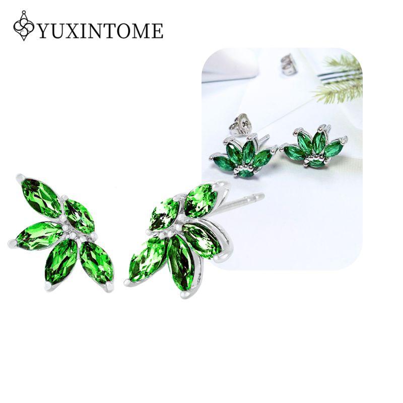 Turquoise 925 Silver Ear Needle Green Zircon vintage emerald Heart/Flower Pendant Hoop Earrings Fashion party Jewelry