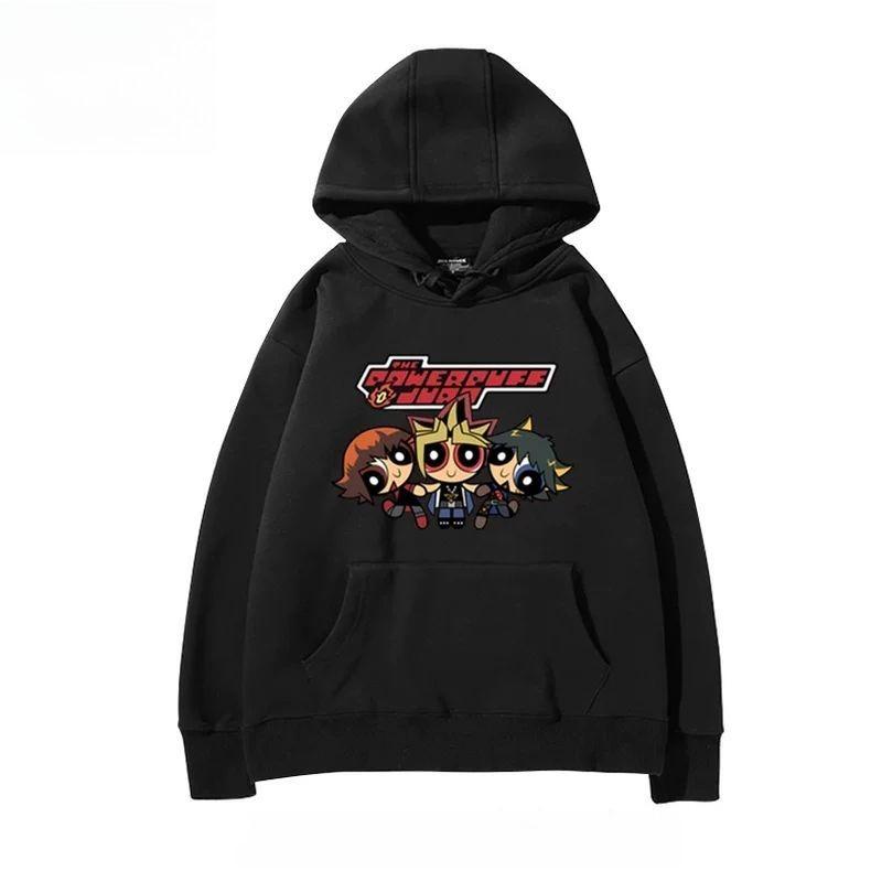 The Yu-Gi-Oh! Anime Collaboration Powerpuff Girls Hooded Sweatshirt Is Loose and Printed in Pure Cotton for Both Men and Women