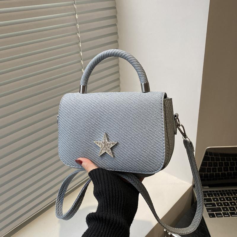 Starry Diamond Chain Texture Crossbody Bags Women Fashion Shiny Star Small Square Hand-held Shoulder Bag Lady Commuting Handbags