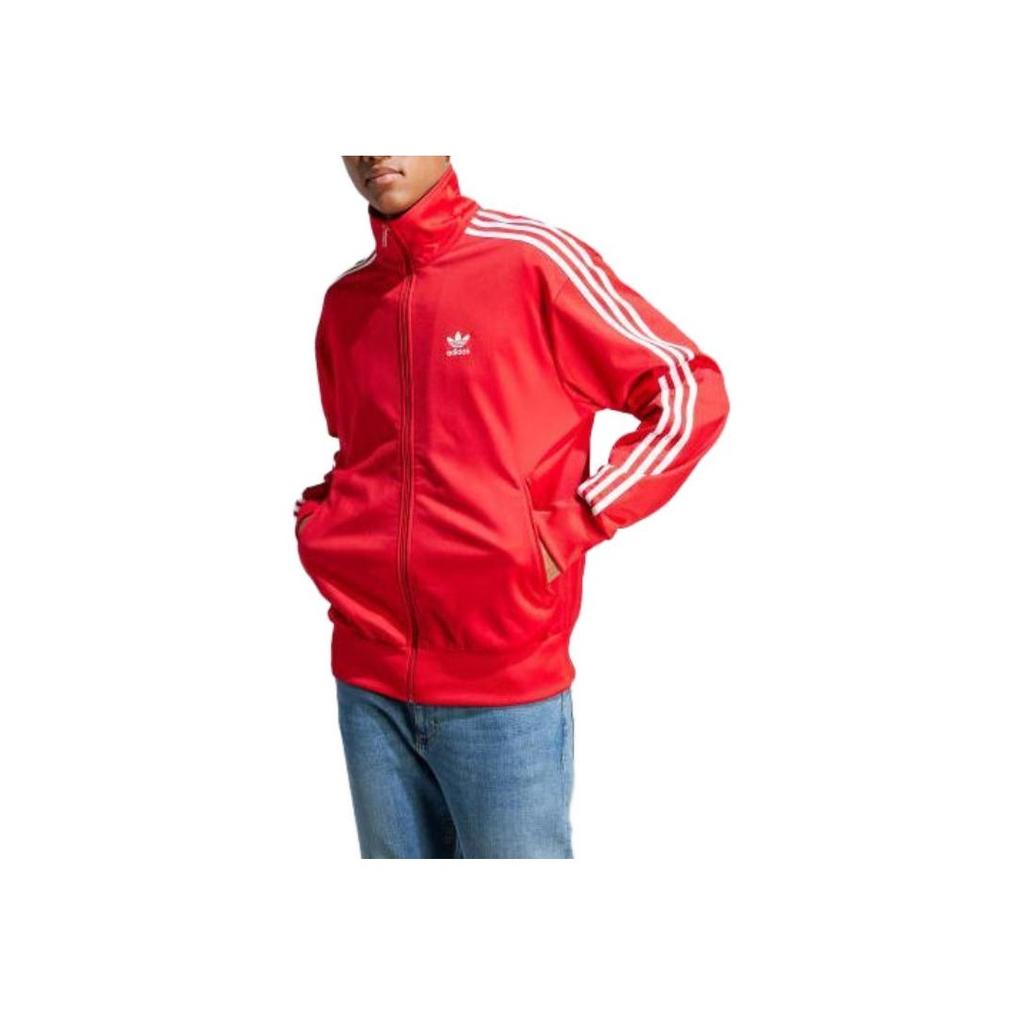 Adidas Originals Three-Stripe Logo Print Zip-Up Long Sleeve Jacket Men Jacket Crimson IJ7060