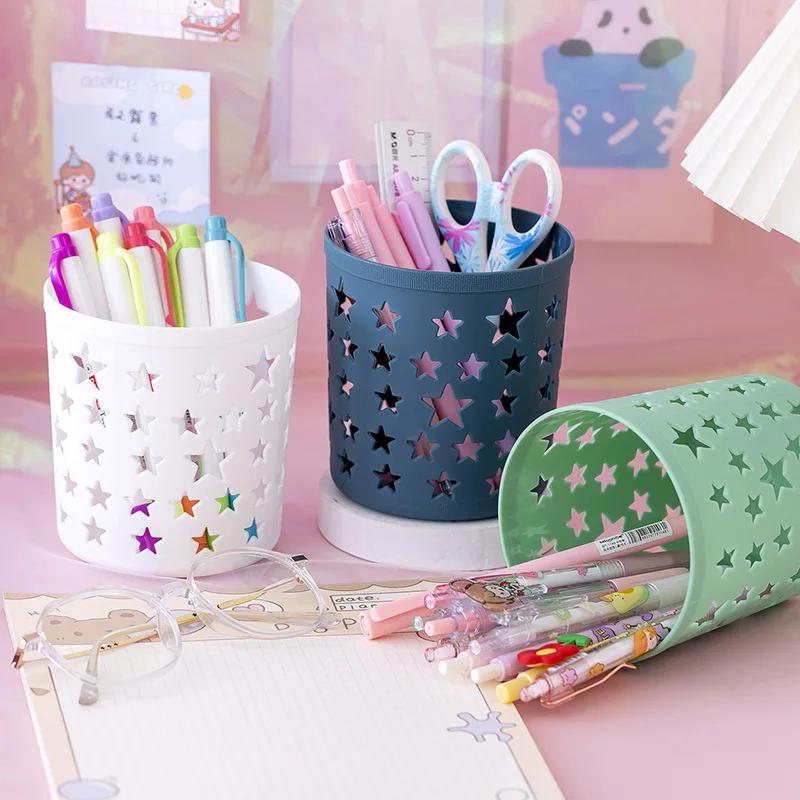 Pot à crayons créatif en forme d'étoile creuse, conteneur de rangement pour pinceaux, organisateur de bureau, porte-stylo en plastique, fournitures de bureau