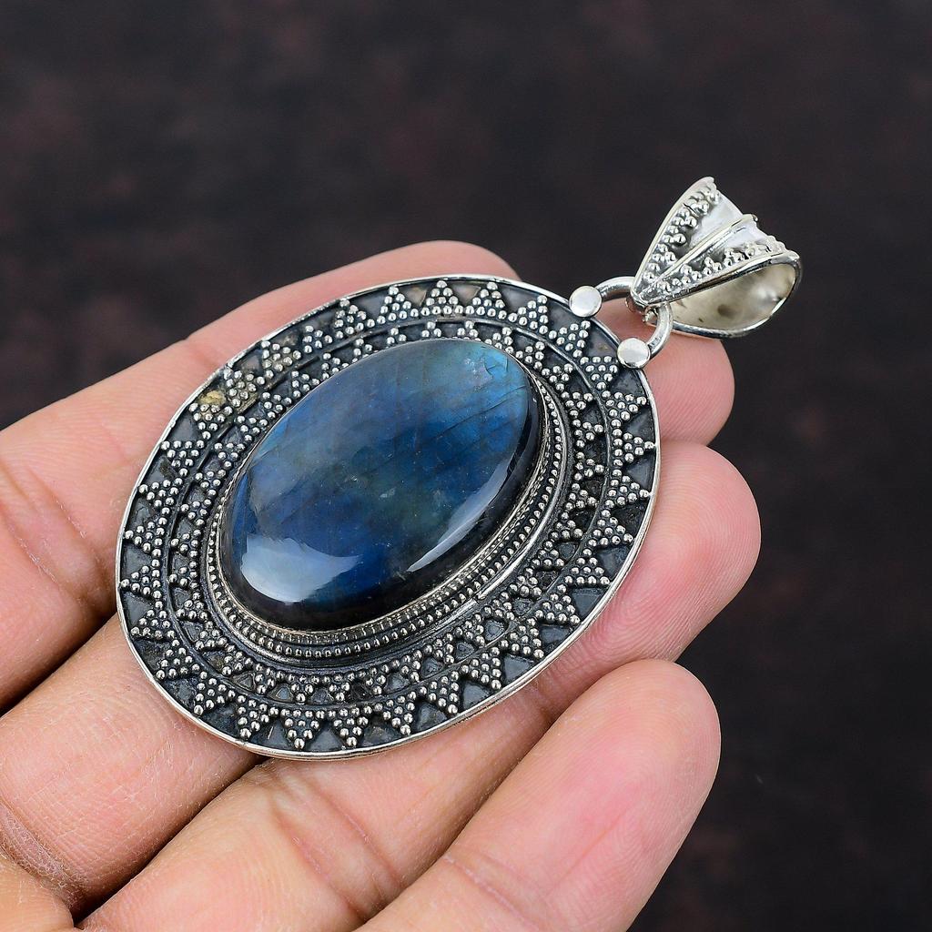 Labradorit Edelstein Anhänger 925 Sterling Silber Anhänger Erstaunlicher Anhänger Labradorit Schmuck Vintage Anhänger Geschenke für Mama Handgefertigter Anhänger