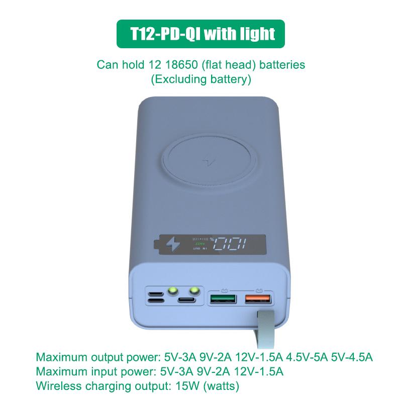 T12 Quick Charge Qc3.0 Diy 12 X 18650 Battery Power Bank Case Holder Portable Battery Storage Box With Lcd Display