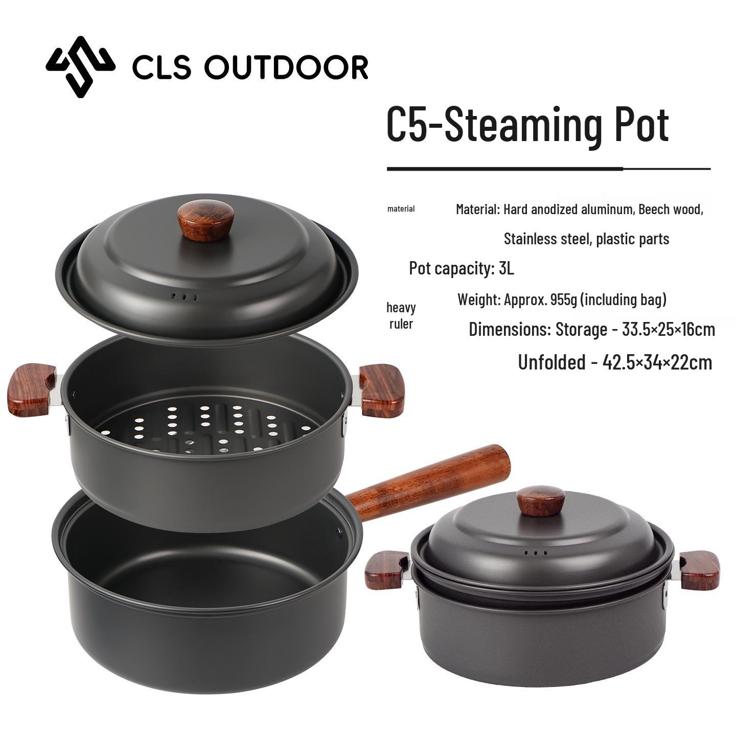 

CLS Portable Outdoor Cookware Set: 3L Steamer, Frying Pan, BBQ & Camping Soup Pot for Self-Driving Tours