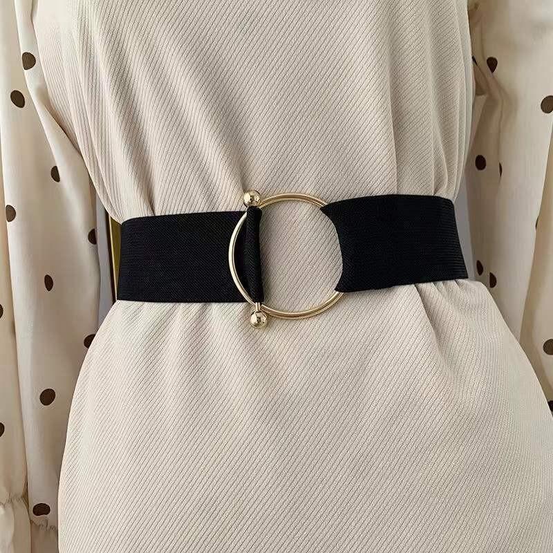 Elegant Black Women's Belt With Stylish Round Buckle For Dresses And Sweaters