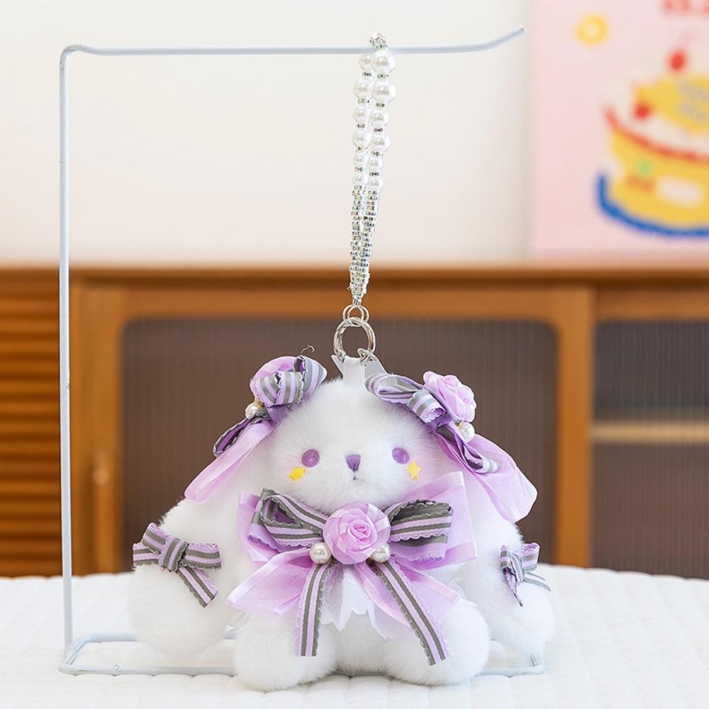 Cartoon Plush Rabbit Keychain Princess Pearl Dress Drooping Ear Rabbit Pendant  Girl's Toy