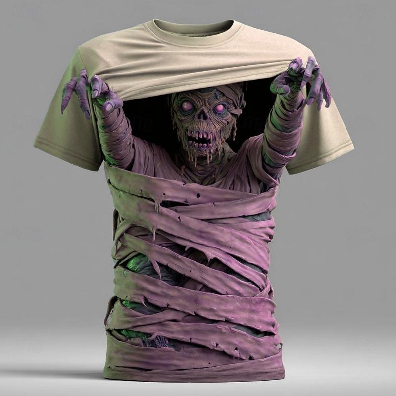 Men s Optical Illusion Zombies 3D T Shirt Short Sleeve T shirt 3D Print Crew Neck Shirt Exaggerated S