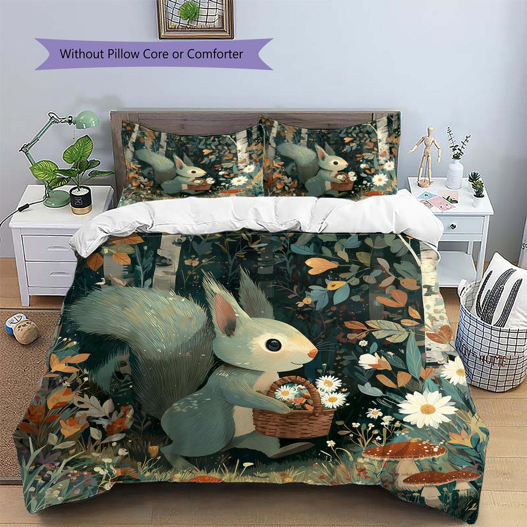 Forest Cartoon Animals Pattern Bedding Quilt Set  Home Decoration  Gift (1 * duvet cover + 2 * pillowcase  without core)