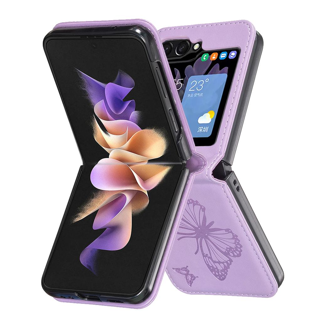 For Samsung Galaxy Z Flip7 FE 5G/Z Flip6 5G/Z Flip5 5G Case Butterfly Pattern PU Leather+PC Anti-Scratch Phone Cover