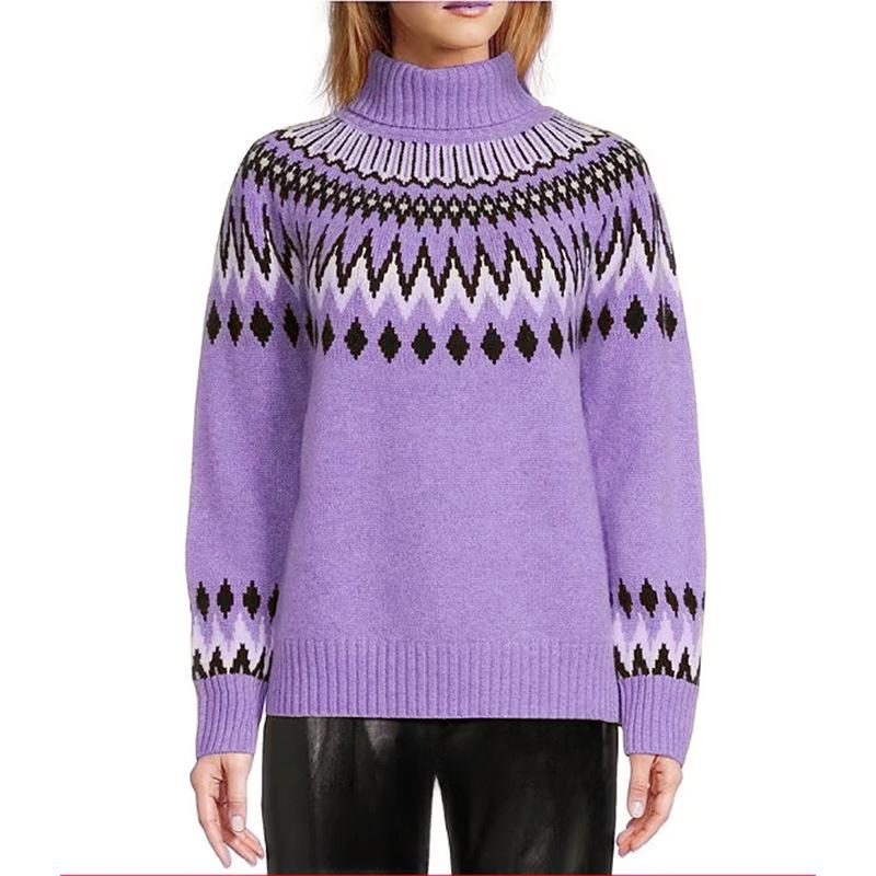 Women's Slim Fit Color Block Knitted Pullover Sweater for Fall and Winter