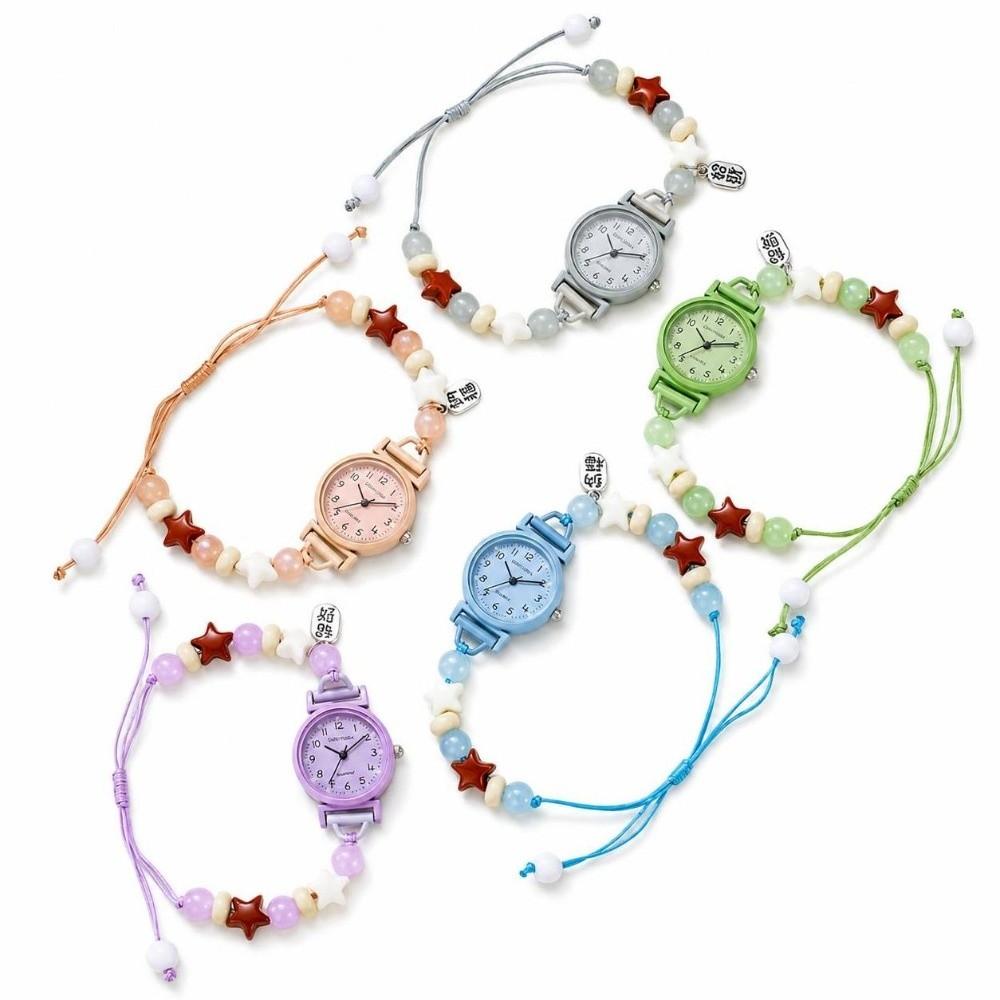 Fashion Sweet Bracelet Watch Adjustable Dopamine Star Chain Watch Pendant Beaded Quartz Watch for Women Girls
