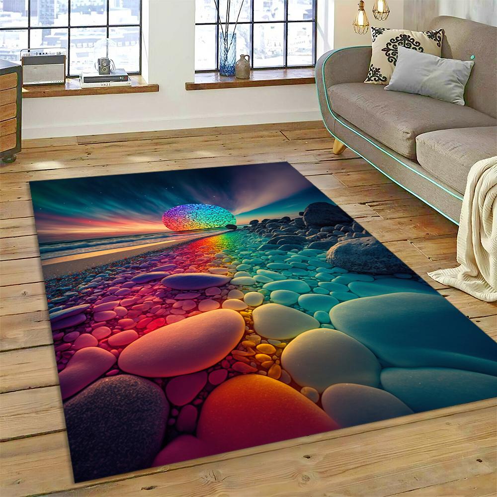 27 Style New Colorful Pebble Rainbow Road Beach Stone Scenery 3D Carpet Rug for Living Room Bedroom Home Sofa,Non-slip Floor Mat