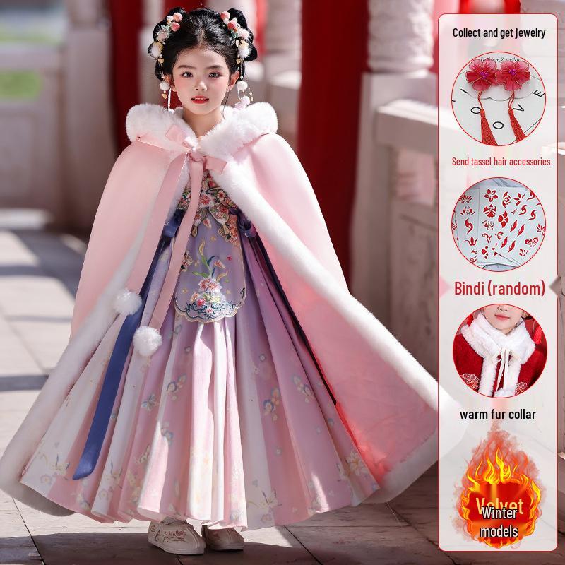 Χειμωνιάτικο Βελούδινο Φόρεμα Hanfu για Παιδιά: Νέο Έτος Στυλ Κίνας Σουίτα Τανγκ για Κορίτσια