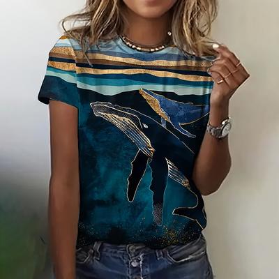 Whale Print Women's T-Shirts Fashion Casual Women Plus Size Short Sleeve O-Neck Female Polyester Clothing
