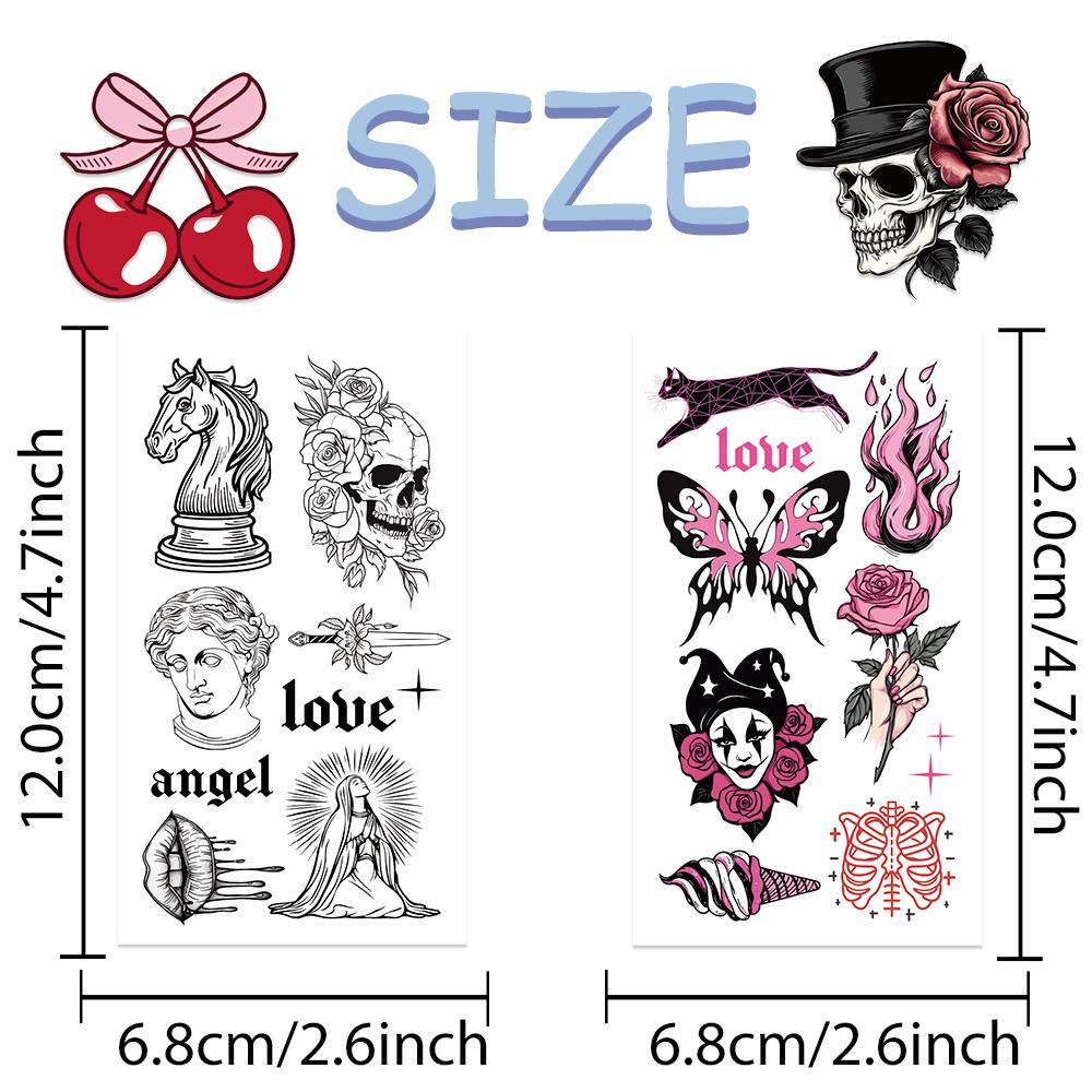 10 hojas Pegatinas de tatuaje de calavera americana de dibujos animados para brazo, cara, cuerpo, tatuajes temporales impermeables, regalos para fiesta de festival infantil