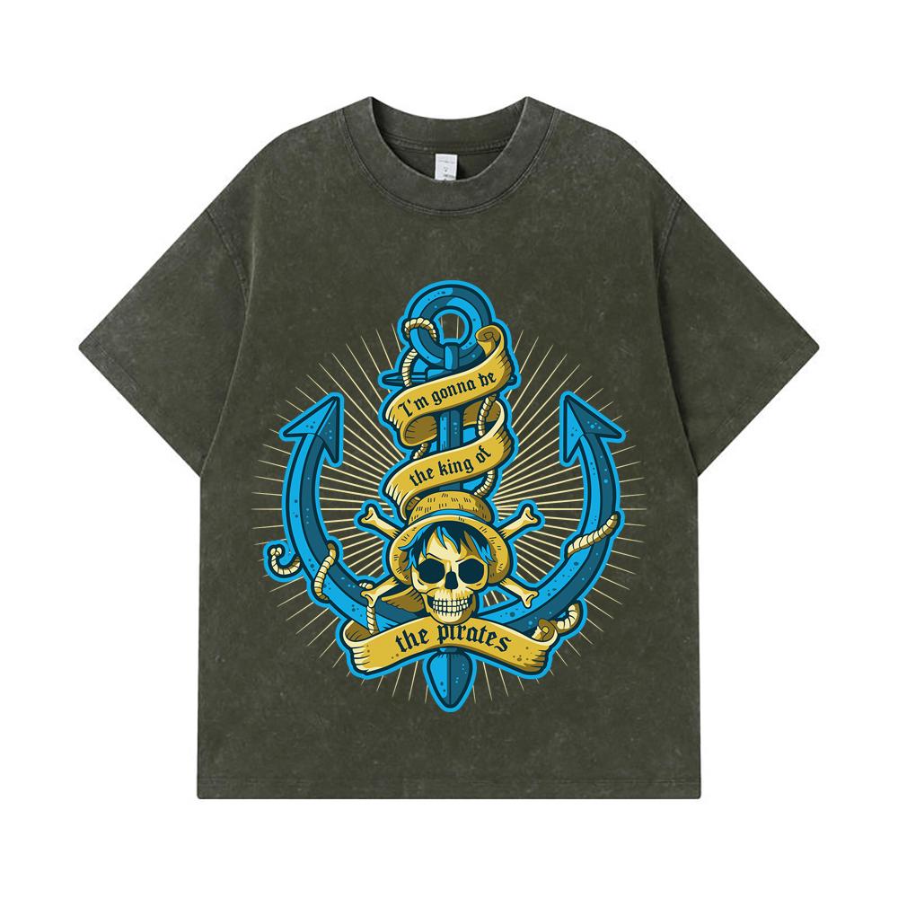 

275 GSM Washed T-shirts 100% Cotton One Piece V35 Luffy Kaido Logo Print Unisex Heavy Cotton T Shirt S армия зеленый