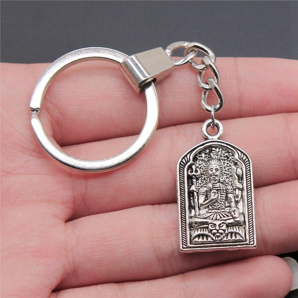 Chiefs Pharaohs Buddha Spiritual Amulet Pendant Antique Bronze Metal Keychain with 30mm Ring for Couples