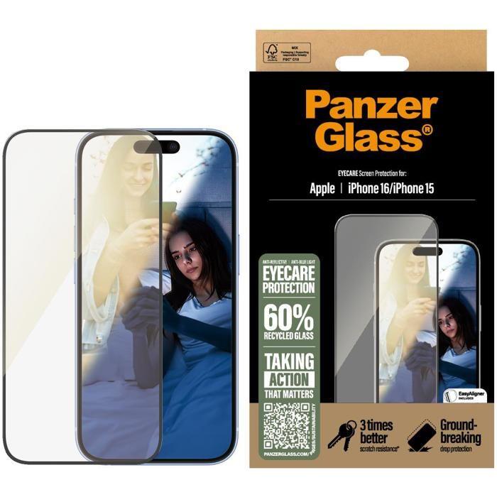 PanzerGlass EyeCare Apple iPhone 16/15 avec cadre d'installation