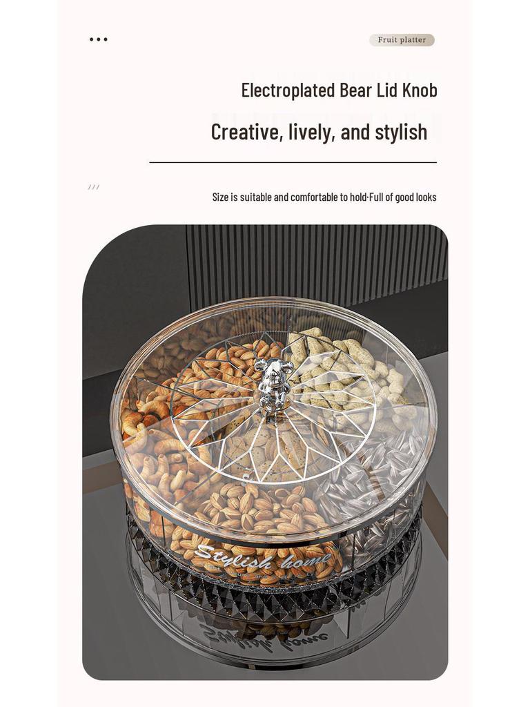 Rotating Compartmented Fruit & Nut Plate with Lid - Elegant Snack Server