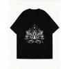 White Oversized T Shirt With Lotus Flower Print For Yoga And Casual Wear