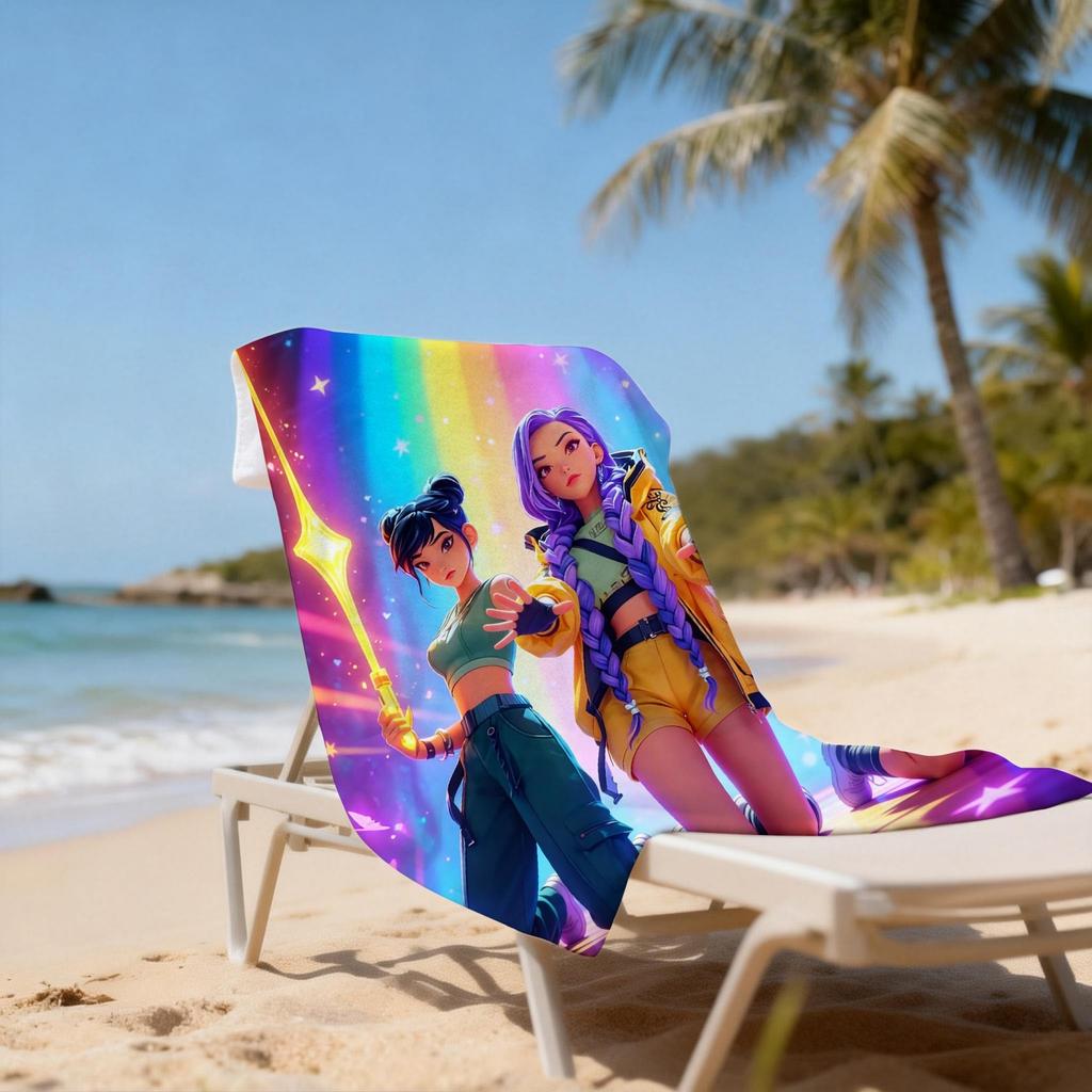 Ein KPOP Regenbogen Groove Bedrucktes Strandtuch, Schnelltrocknendes Weiches Badetuch Geeignet für Strand, Pool, Bad, Yoga