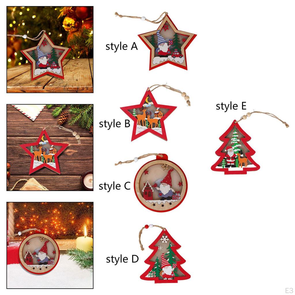 Wooden Christmas Hanging Decoration Accessories Rustic with Decorative Light Style A