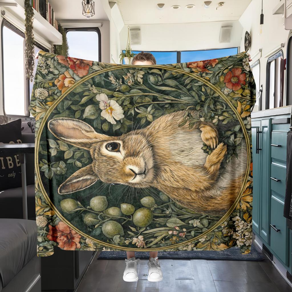 1pc Medieval William Morris Rabbit Design blanket, al season lightweigh Poster blanket home office outdoor nap multifunc Poster blanketional blanket