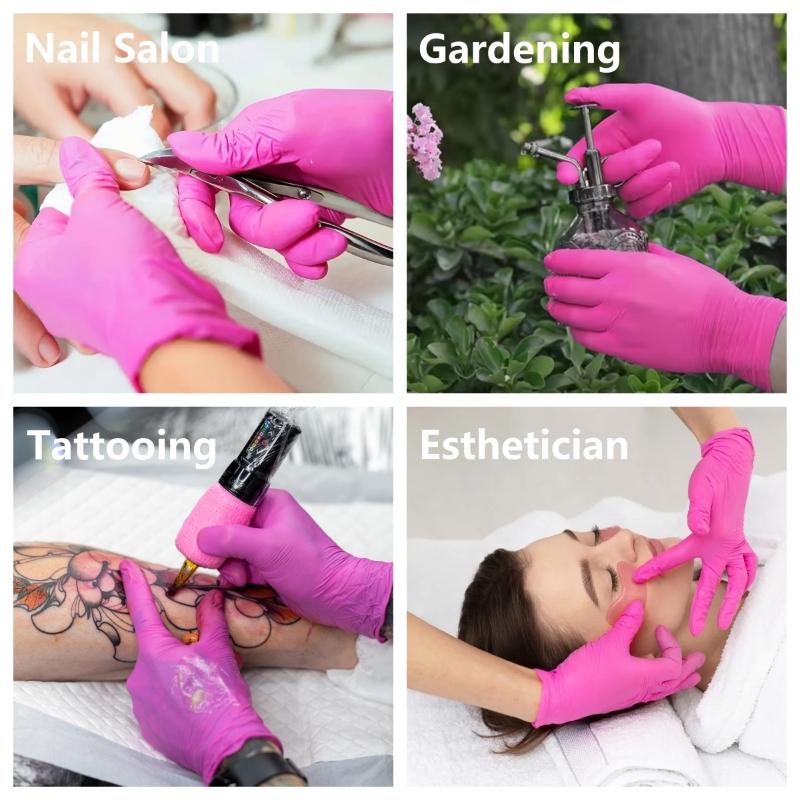 20/50/100PCS Rose Red Nitrile Gloves Disposable Anti-Slip Gardening Gloves with Textured Grip Cleaning Working Protictive Gloves