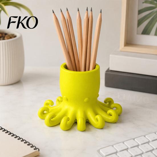 Cartoon Octopus Desk Organizer 3D Printed Pen Holder, Shape Pencil Cup, Cute Makeup Brush Ocean Animal Desktop for Home Office Accessory Curly