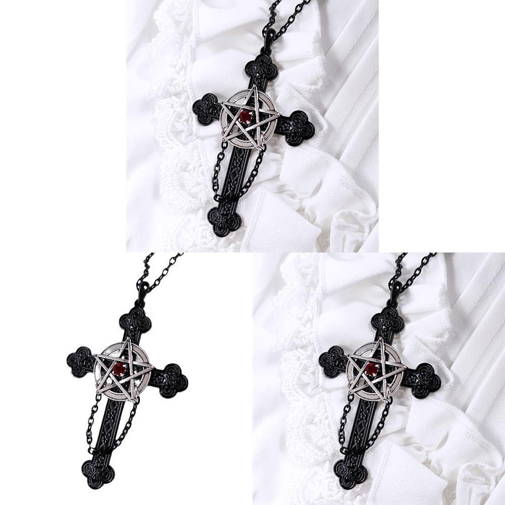 Gothic Pentagram Cross Necklace With Alloy Pendant For Fashionable Women