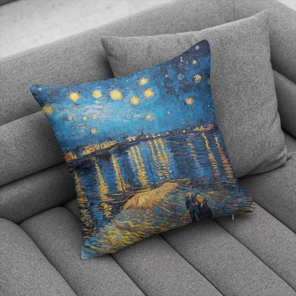 Oil Painting Decorative Pillowcases Sky Self-Portrait Sunflower Sofa Bedroom Bedside Double-Sided Cushion Cover