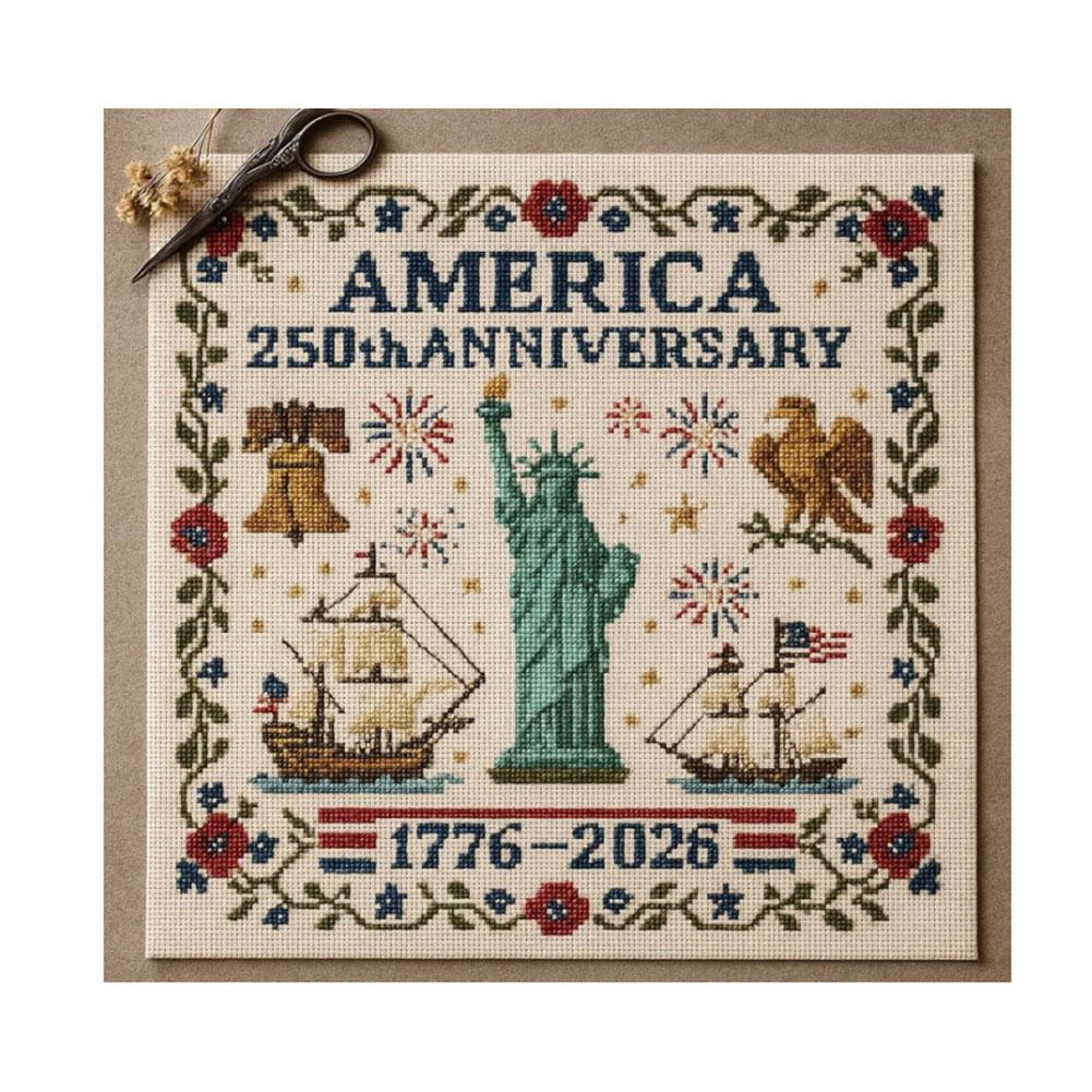 1PC 25th Anniversary Cross Stitch American Patriotic With Pattern Tools For Home Wall Decoration Souvenir Handcrafted DIY Gifts