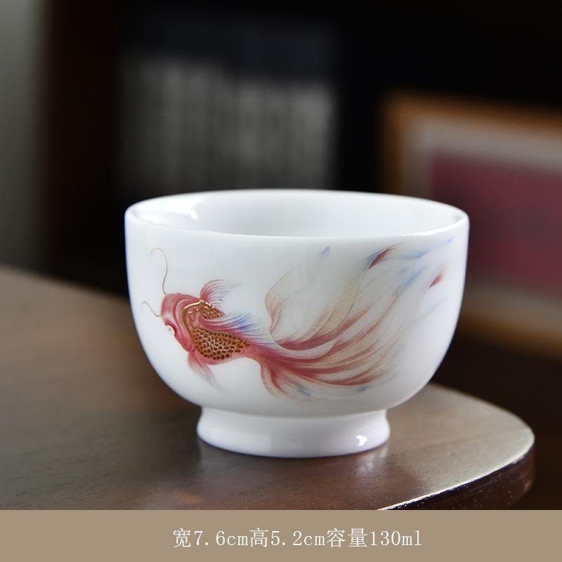 Ice Type Ceramic , Sheep Fat Jade Porcelain Hand-painted Master Single Cup, Large Size Tasting Tea Bowl, Household Kung F