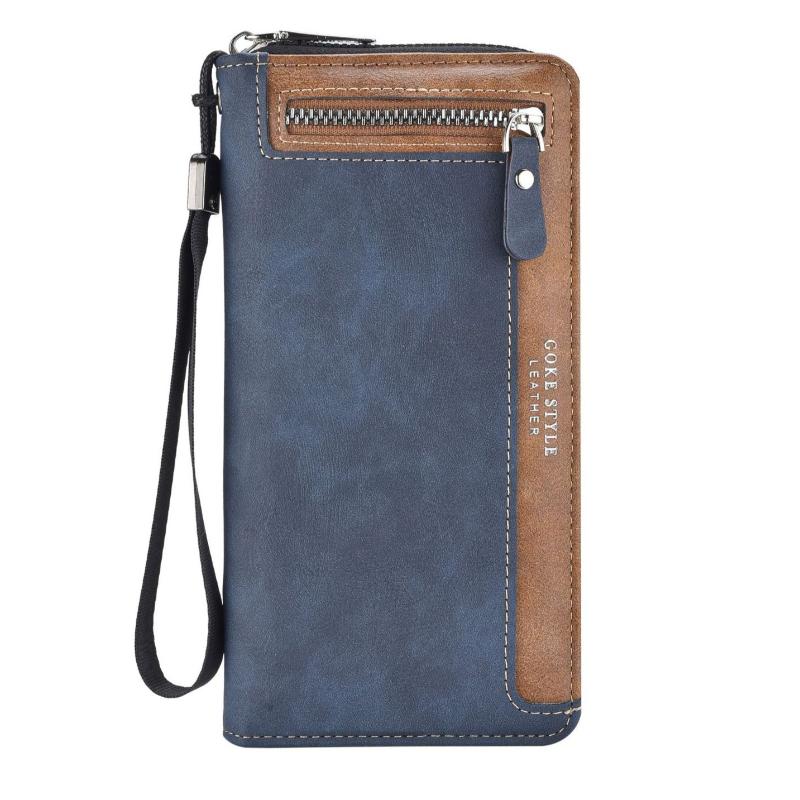 Portafoglio da Uomo Retro Lungo Grande Capacità Pelle Nabuk Fermasoldi Multi Posizione per Carte Borsa con Cerniera Borsa per ID Portamonete Multifunzionale