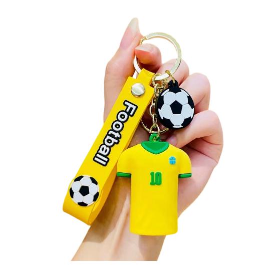 Keychain Pendant Golden Metal Chain Keychain with Buckle Soft PVC Rubber 3D Jersey E