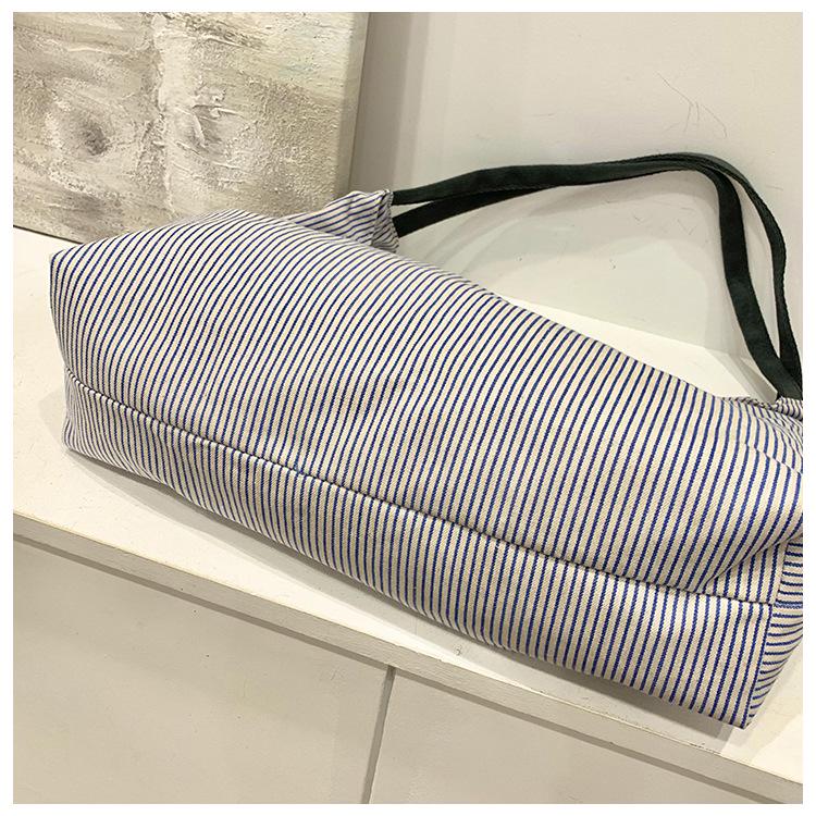 Gestreifte Canvas-Schultertasche im koreanischen Stil für Damen - Handtasche mit großem Fassungsvermögen für modische Pendler