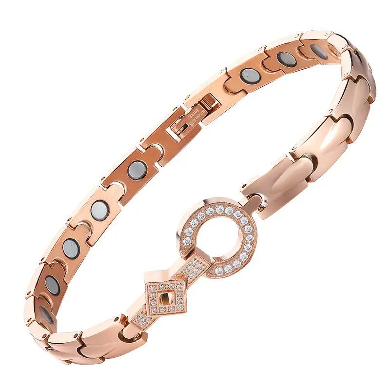 Diamond-encrusted Water Drop Stainless Steel Magnet Bracelet Adjustable Titanium Steel Gold-plated Women's Magnetic Health Bracelet