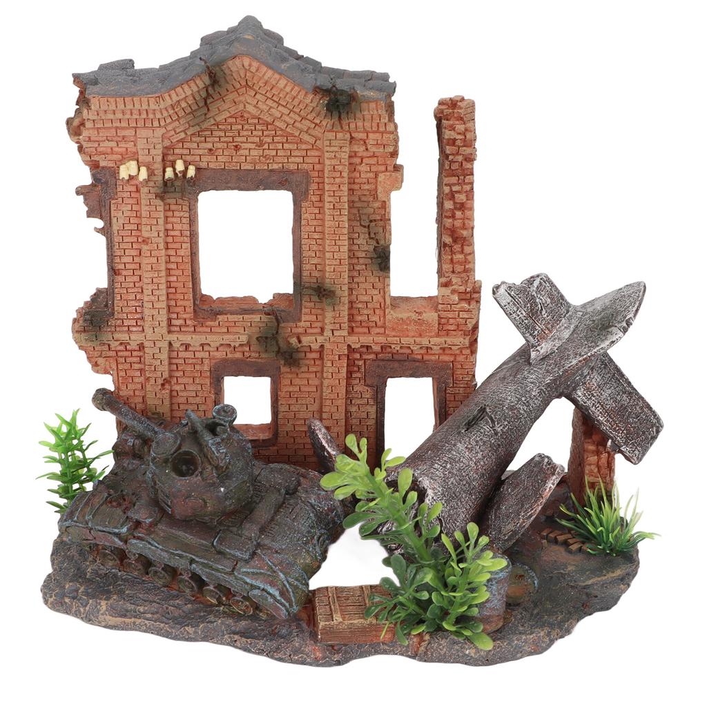 Aquarium Tower Decoration Artificial Plane Crash Resin Fish Tank Decoration for Fresh Water and Sea Water Tanks