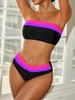 Sexy Bandeau Bikini 2025 Women Black Patchwork Striped Push Up High Waist Swimsuit Summer Bathing Suit 2 Piece Swimwear Biquini